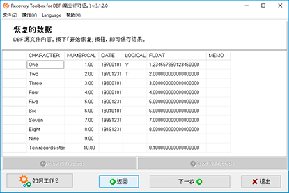 启动 *.dbf 文件分析过程，查看已恢复数据的结构和内容