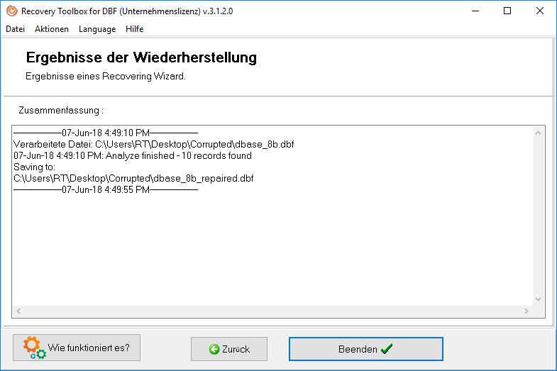 software wiederherstellung dbf