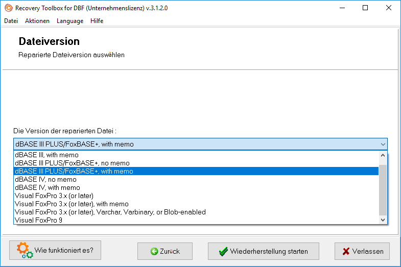 beschädigte foxpro-datenbank wiederherstellen