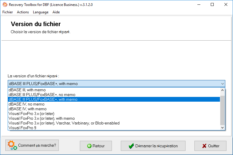 récupérer une base de données foxpro endommagée