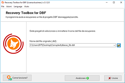 Selezione di un file *.dbf danneggiato