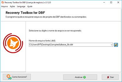 Selecção do ficheiro *.dbf danificado