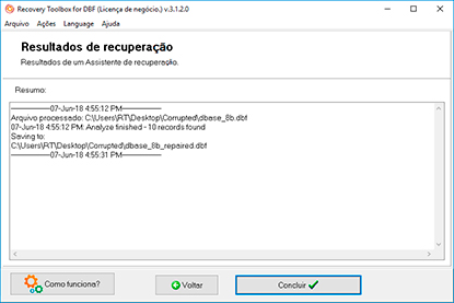 Revisão do relatório de recuperação