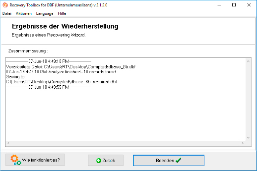 dbf-Wiederherstellungssatz