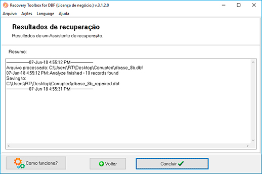formato de arquivo dbf